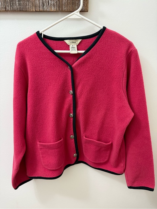 L.L. Bean Jackets & Blazers - LL Bean Fleece Cardigan Shacket Berry Pink Buttons Pockets Sweater Sz M